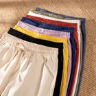 Брюки женские длинные в стиле Харадзюку, повседневные однотонные хлопково-льняные штаны до щиколотки, с эластичным поясом, черные, размера плюс, лето-осень 2020