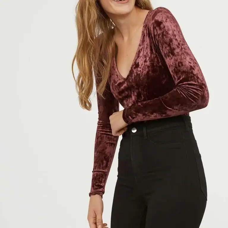 Fall Women V Neck Vintage Black Bodysuit Burgundy Velvet Sexy Jumpsuits Solid Skinny Long Sleeve Playsuit | Женская одежда