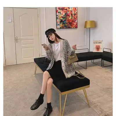 

Vintage Loose Long Cardigan Women Casual Knit Plaid Loose Oversized Sweater Elegant Woman Sweaters V Neck Coat