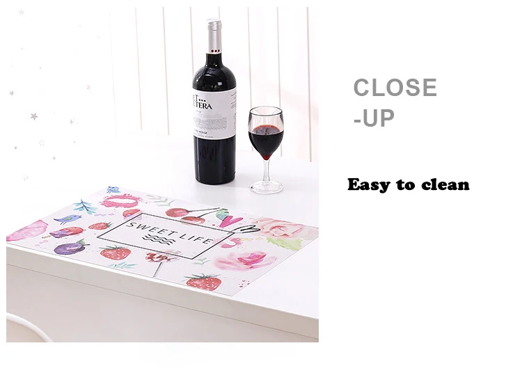ANGNYA Fruit Printing Placemat Heat-Resistant Rectangular Vinyl Dining Table Mat 45X30cm Washable Non-slip Coaster Plant Style
