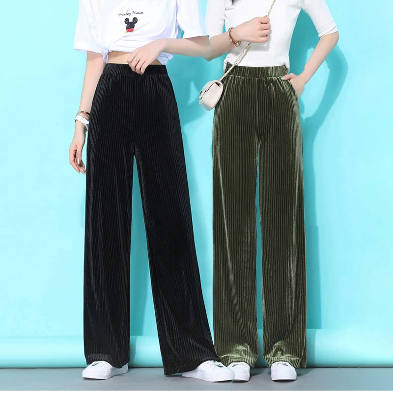 

Women's Plus Size Velvet Wide-Leg Pants Spring and Autumn Women's Fashion Loose High-Waist Straight-Leg Sports Mopping Trousers