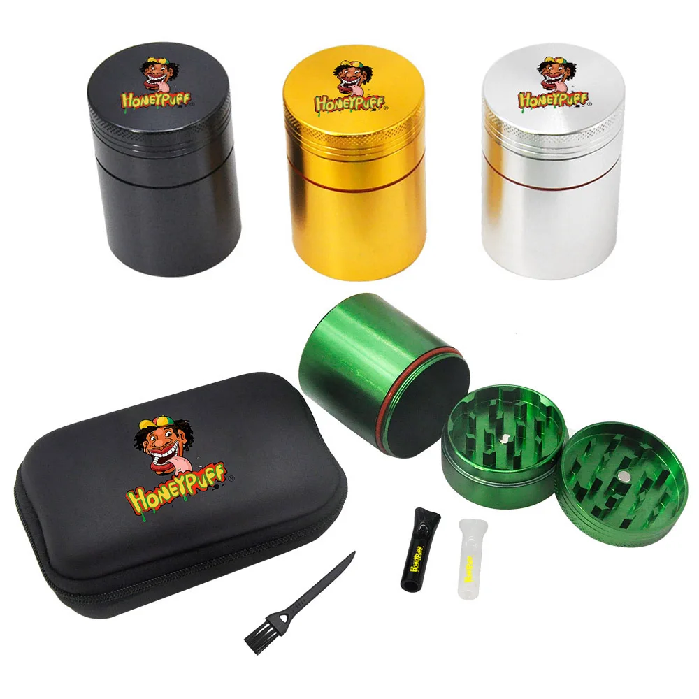 

HONEYPUFF Grinder Herb Smoke Set Smoking Accessories Metal Herbal with Mouthpiece Tips 50MM Large Container Jar Grinders for Man
