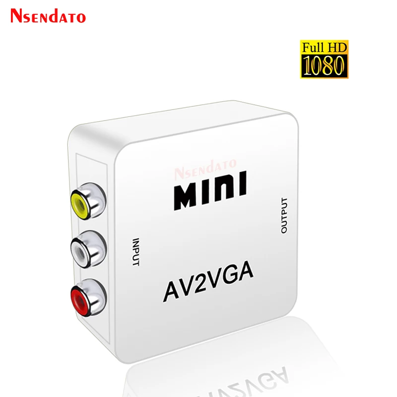 Мини видеоконвертер 1080P RCA AV на VGA видеопреобразователь с 3 5 мм аудио AV2VGA / CVBS +
