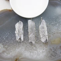 1pcs rough clear crystal pendantsnatural white quartz stick silvers wire wrapped tree of life necklace diy jewelry womans gift