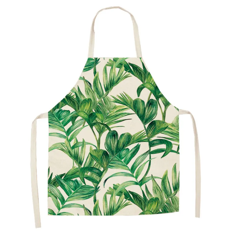 Фартук для взрослых с рисунком зеленых растений нагрудник из хлопка и льна