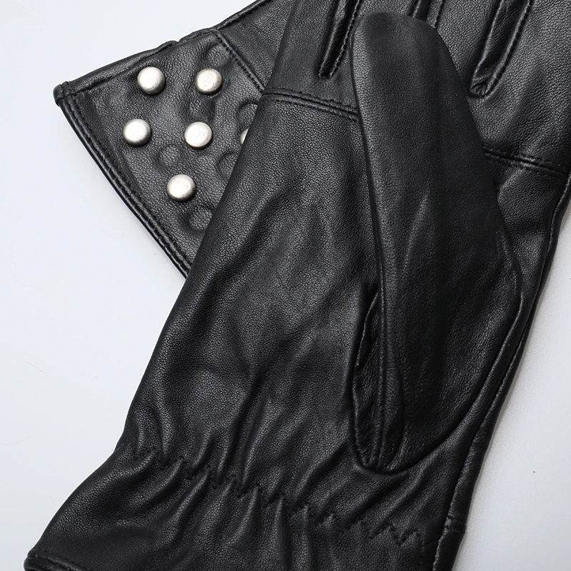 Перчатки женские в стиле панк FEIQIAOSH, 100% полиэстер, холодостойкие и износостойкие для сохранения тепла осень-зима, с украшениями на заклепках.