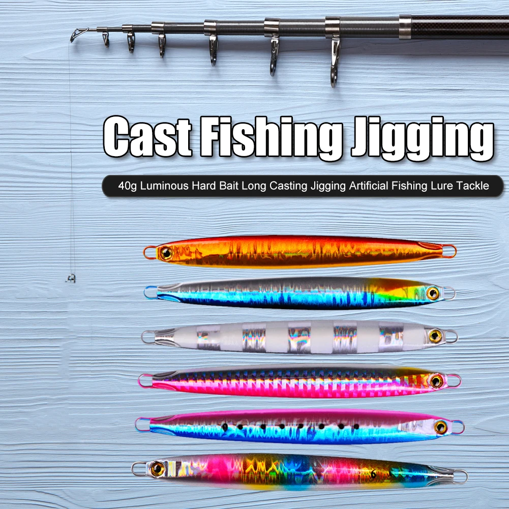 

Metal Jig Lure Luminous Artificial Hard Bait 40g Long Cast Jigging Fishing Tools Compression Resistance Outdoor Fishing