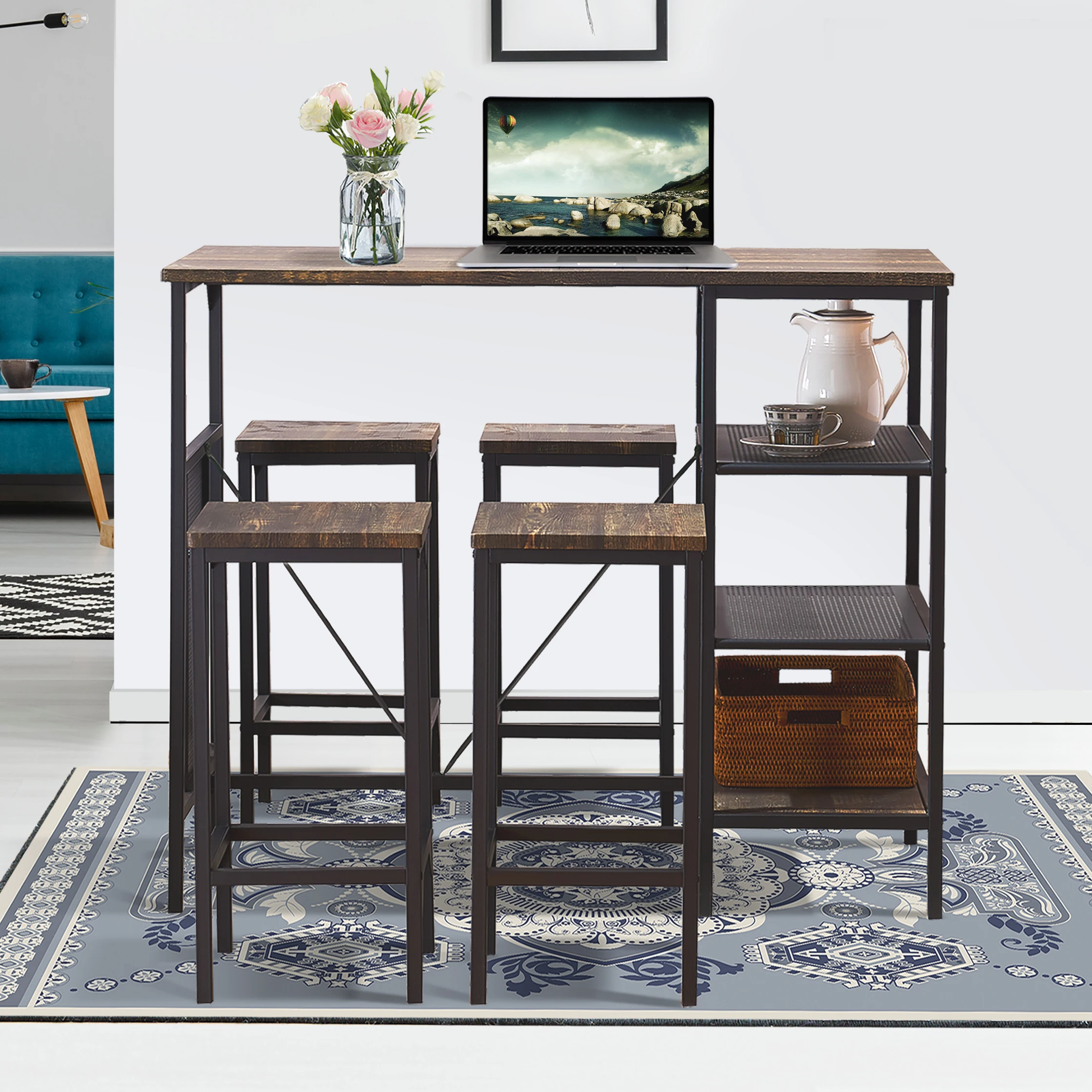 

6 Piece Dining Table Set Wood Dining Table and chair Kitchen Table Set with Table, Bench and 4 Chairs, Rustic Style, Gray