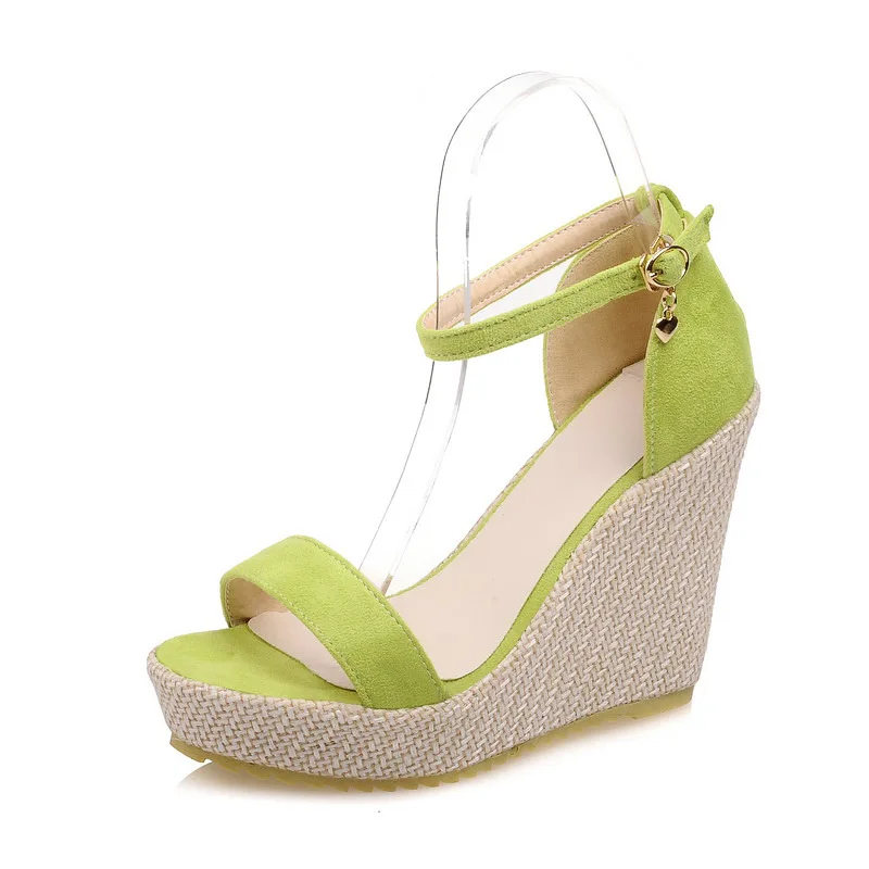 

2019 new fashion platform open toe suede solid buckle slope heel casual women's sandals