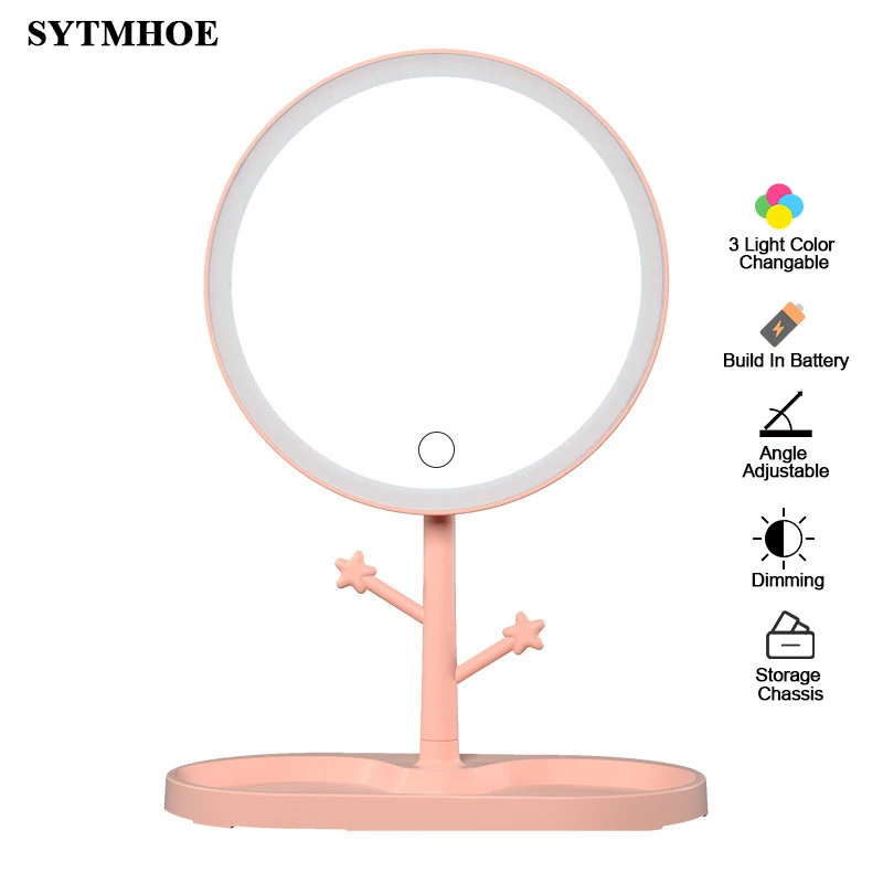 

Rechargeable Light Up Dressing Table Mirror With Lights Touchable Detachable Travel Bathroom Led Vanity Makeup Light Mirror