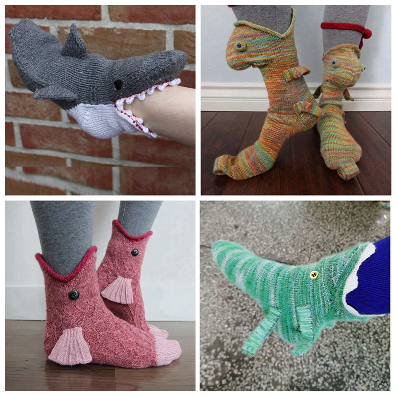 

Christmas Socks Shark Chameleon Crocodile Knit Socks Cute Unisex Winter Warm Floor Thickened Christmas Socks New Year Gifts