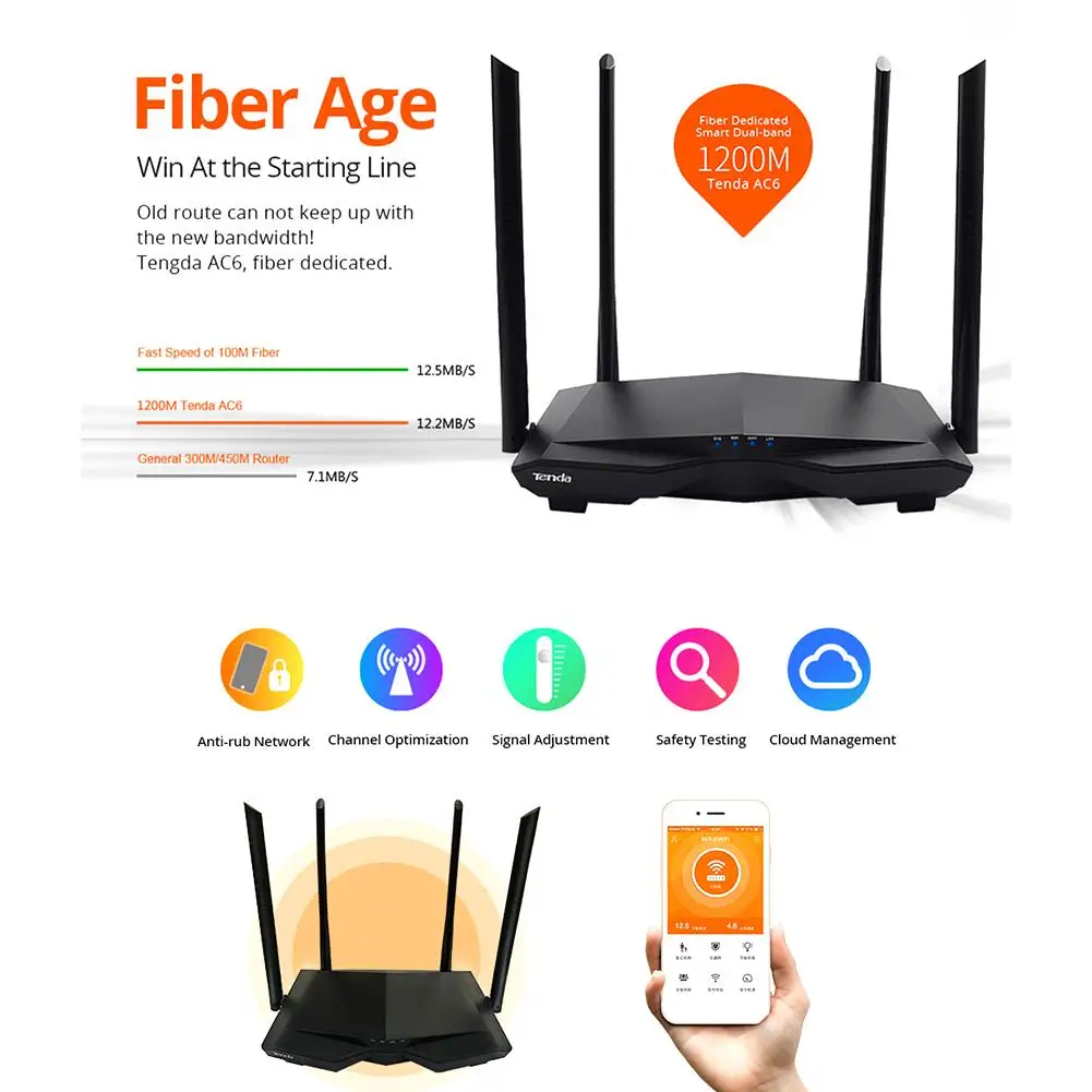 Tenda AC6/AC7/AC8 Смарт двухдиапазонный 2 4G/5G AC1200 Беспроводной Wi-Fi маршрутизатор