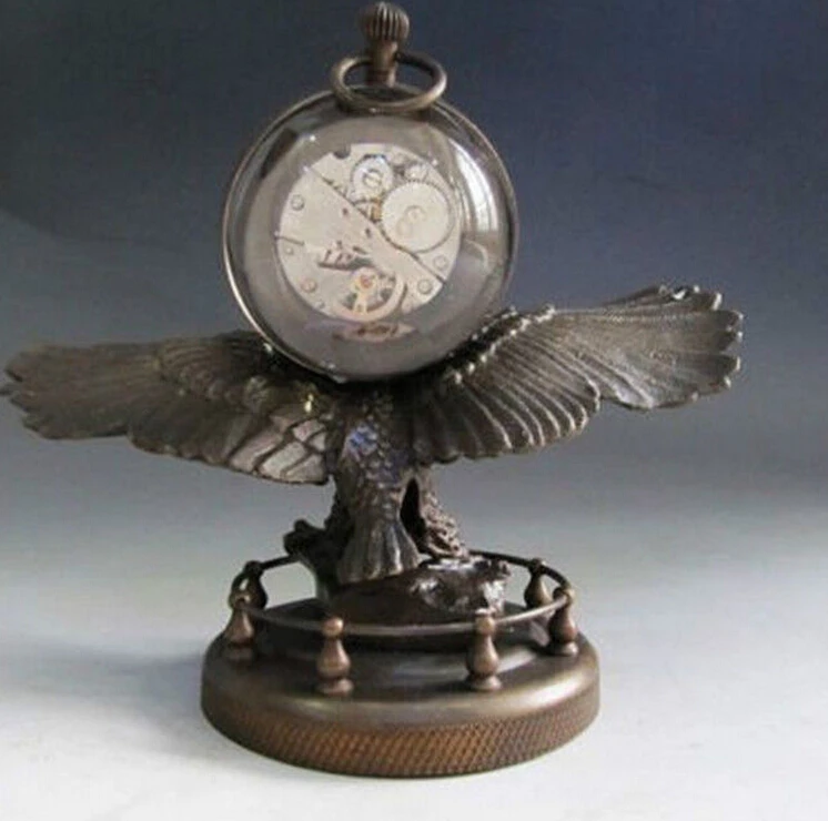 Chinese collect BRASS Copper Eagle sculpture mechanical clock watch Statue wholesale factory Arts outlets |