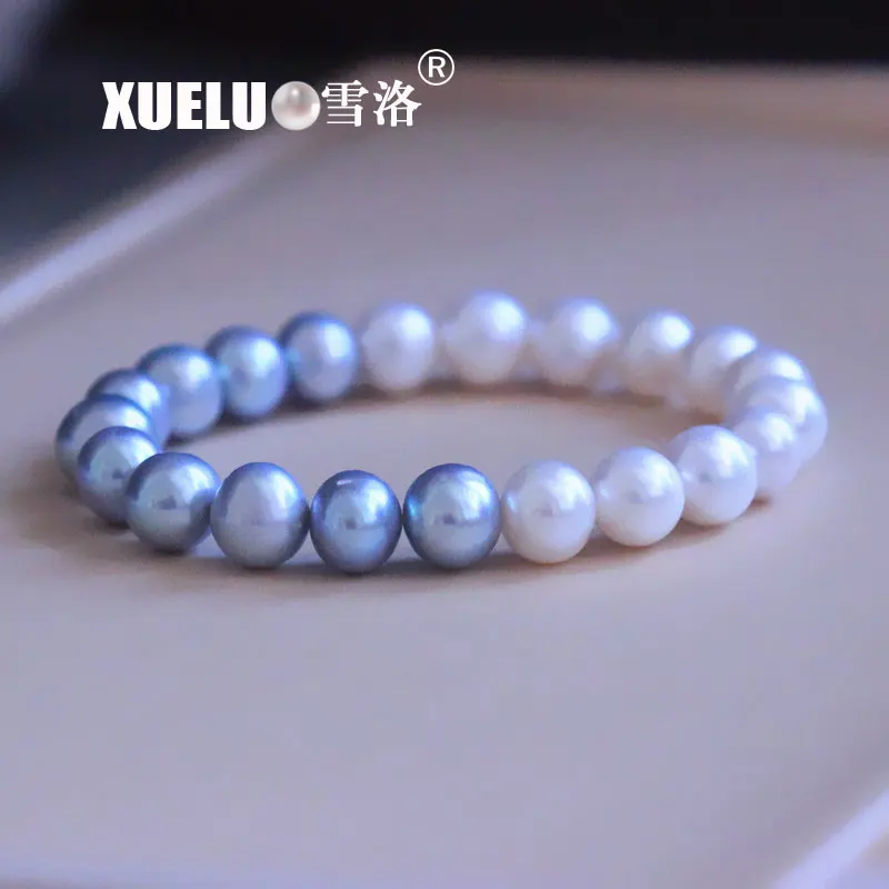 

XUELUO 9-10mm Stretch Fashion Gorgeous Geniuns Natural Freshwater Round Pearl Bracelet
