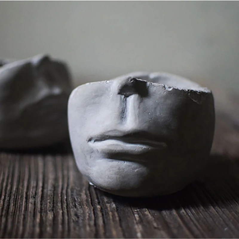 

Cement Characteristic Face Ashtray Flowerpot Home Decoration Personality Cement Crafts Gift