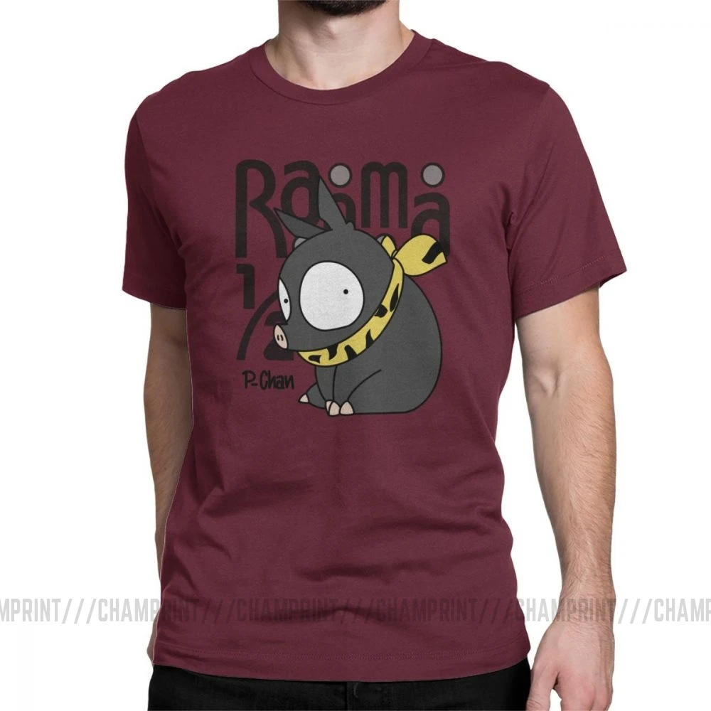 Men's P Chan Ranma 12 T Shirt Anime Akane P Chan Rumiko Martial Japanese Pig Cotton Short Sleeve Tees Birthday Present T-Shirt - Цвет: Бургундия