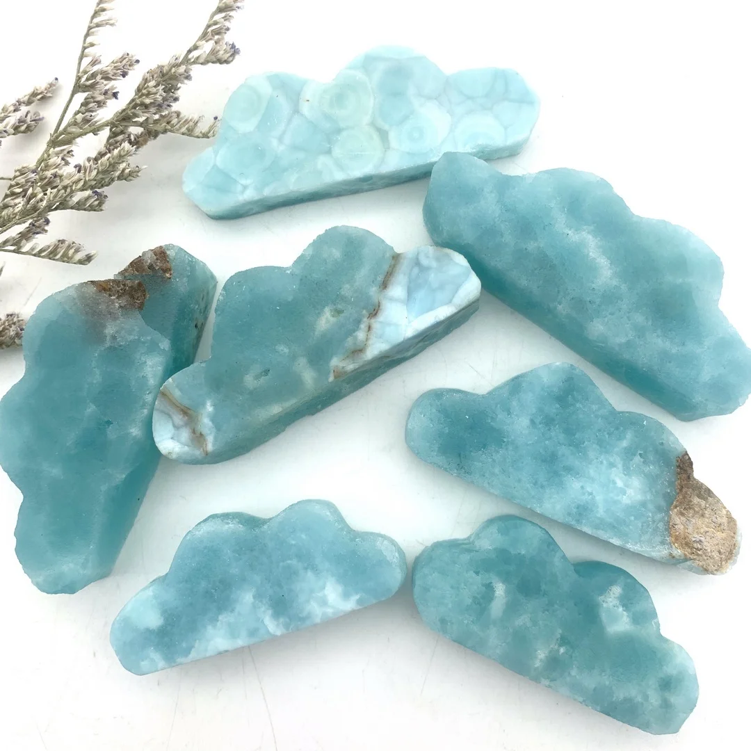 

1pc Cute Natural Larimar Crystal Cloud Shaped Stone Carved Specimen Stones Gifts Healing Decor Minerals