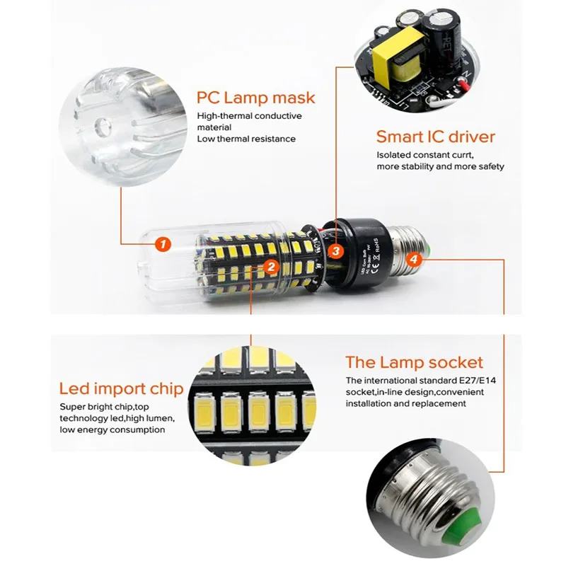 E14 Светодиодный светильник-Кукуруза E27 220 В светодиодный светильник-кукуруза 110