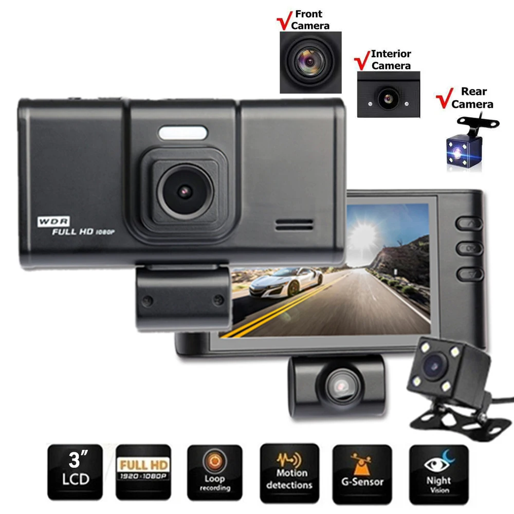 3 0 FHD Автомобильный видеорегистратор с камерами и объективом двойным задний вид