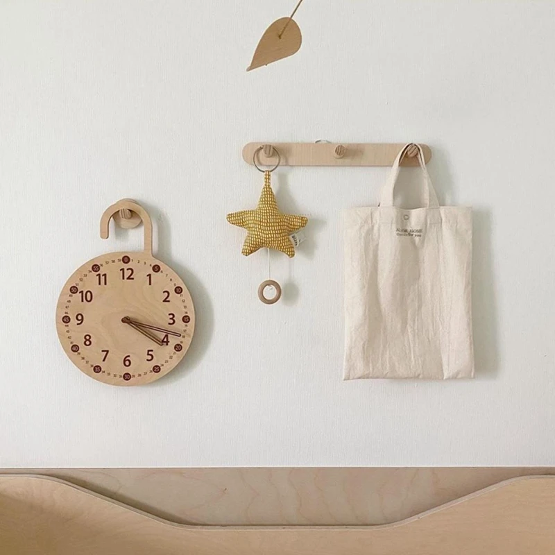 Детская комната деревянные круглые Настенные часы скандинавский крючок для