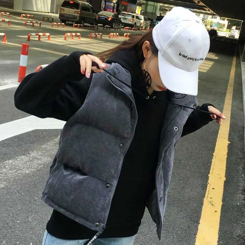

New Women Autumn And Winter Vest Filling Cotton Solid Color Sleeveless Jacket