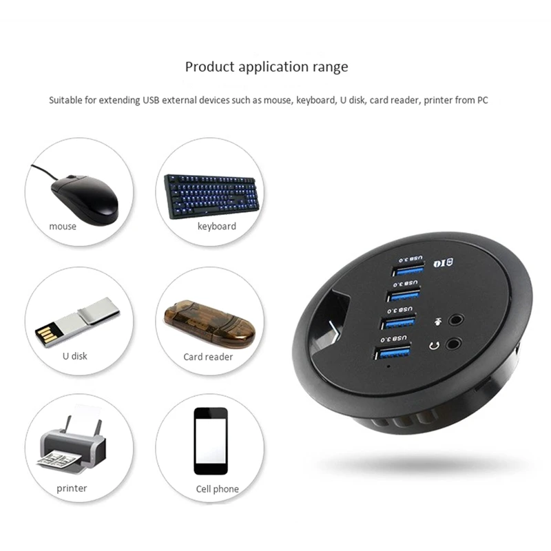 

Mounting In-Desk 4 Ports USB 3.0 Hub External Expansion Adapter for Laptop PC Computer Tablet Charging Device,EU Plug