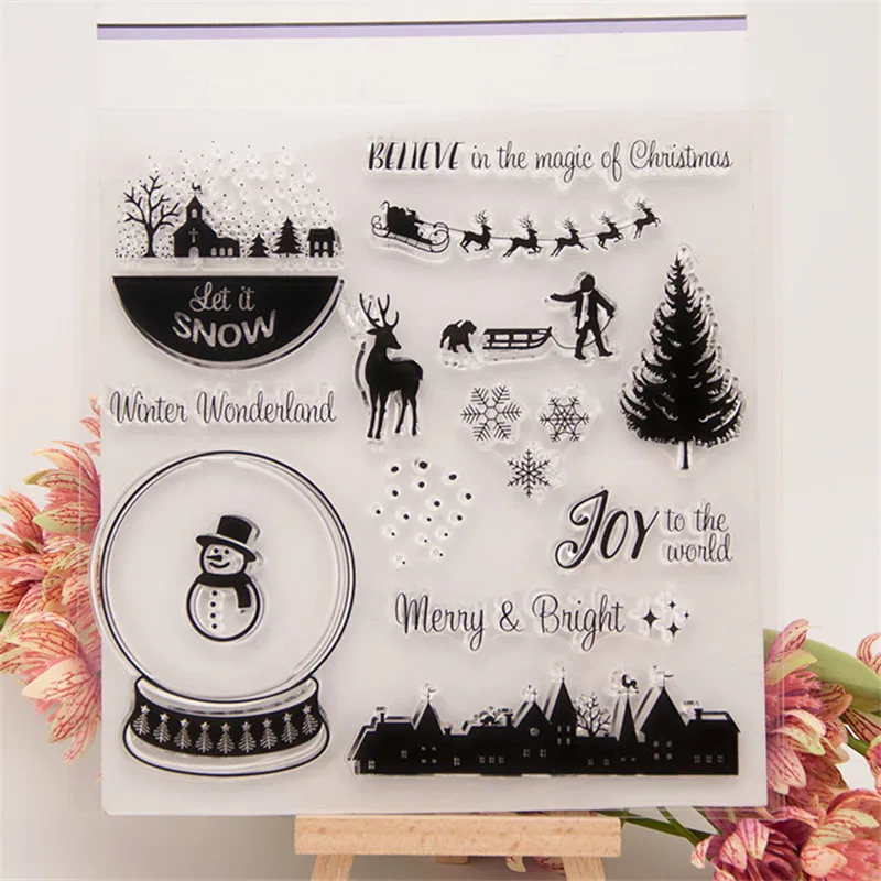 

2021 NEW Transparent Stamp DIY Scrapbooking Christmas Letters Winter Deer Elf Snowman House Tree Carriage Crystal Ball Soft Seal