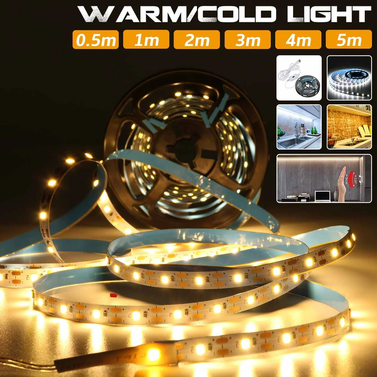 

0.5/1/2/3/4/5m Sensor LED Light Strip Hand Sweep Sensor Smart Lamp Strip Closet Decor Lighting Wall Light USB Warm/Cold Light