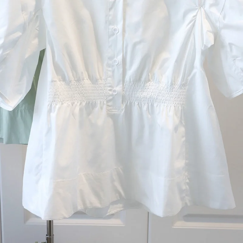 

KUSAHIKI Sweet Folds Slim Waist Doll Shirt Causal O-neck Korean Puff Sleeve Blouse Tops 2021 Summer New Blusas Mujer Moda 6J220