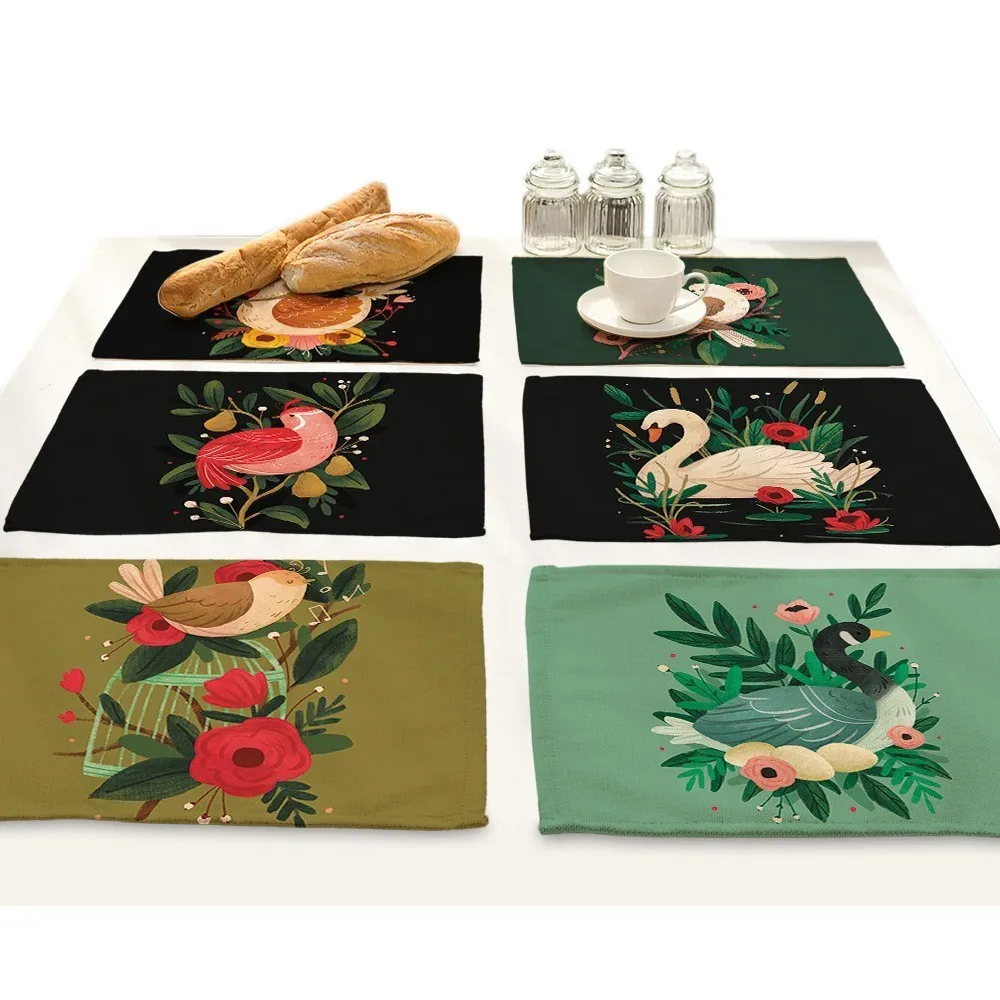 Коврики с принтом птиц и цветов для обеденного стола подставка под чашку коврик