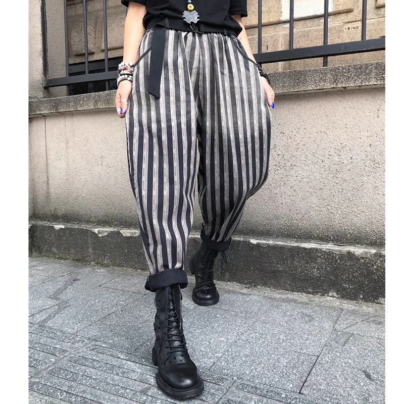 Женские джинсы в полоску Max LuLu свободные винтажные шаровары стиле панк