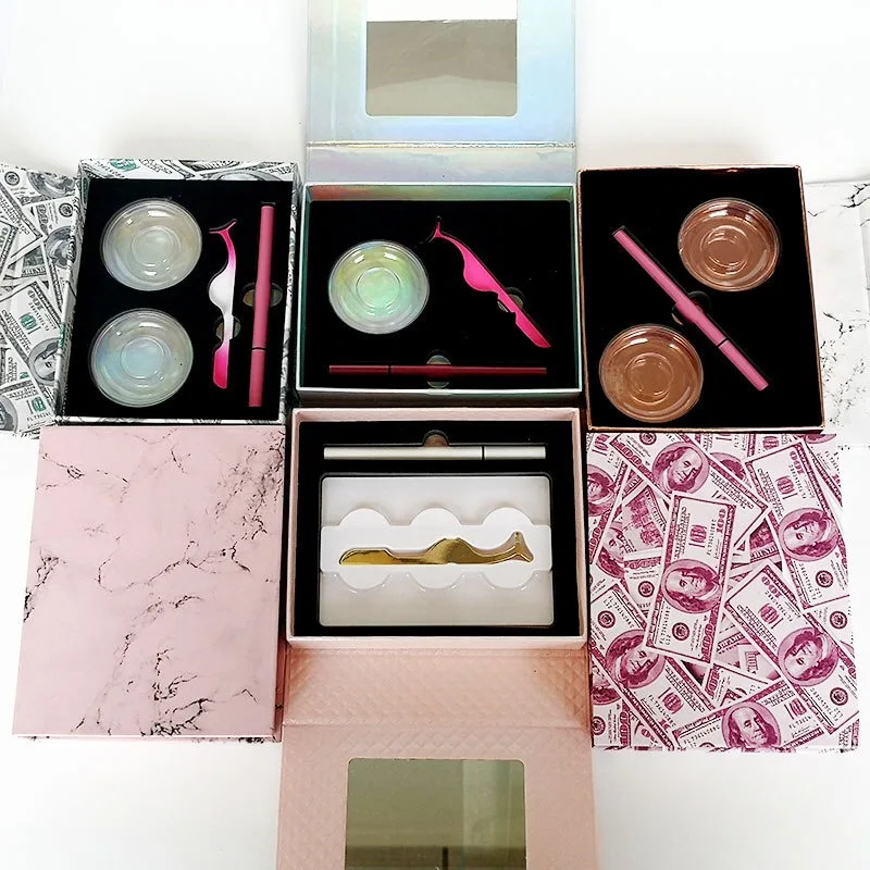 

New Eyelashes Book With mirror Self-adhesive Eyeliner Pen Faux Mink 5D Lashes False Eyelash Box Packaging empty makeup free logo