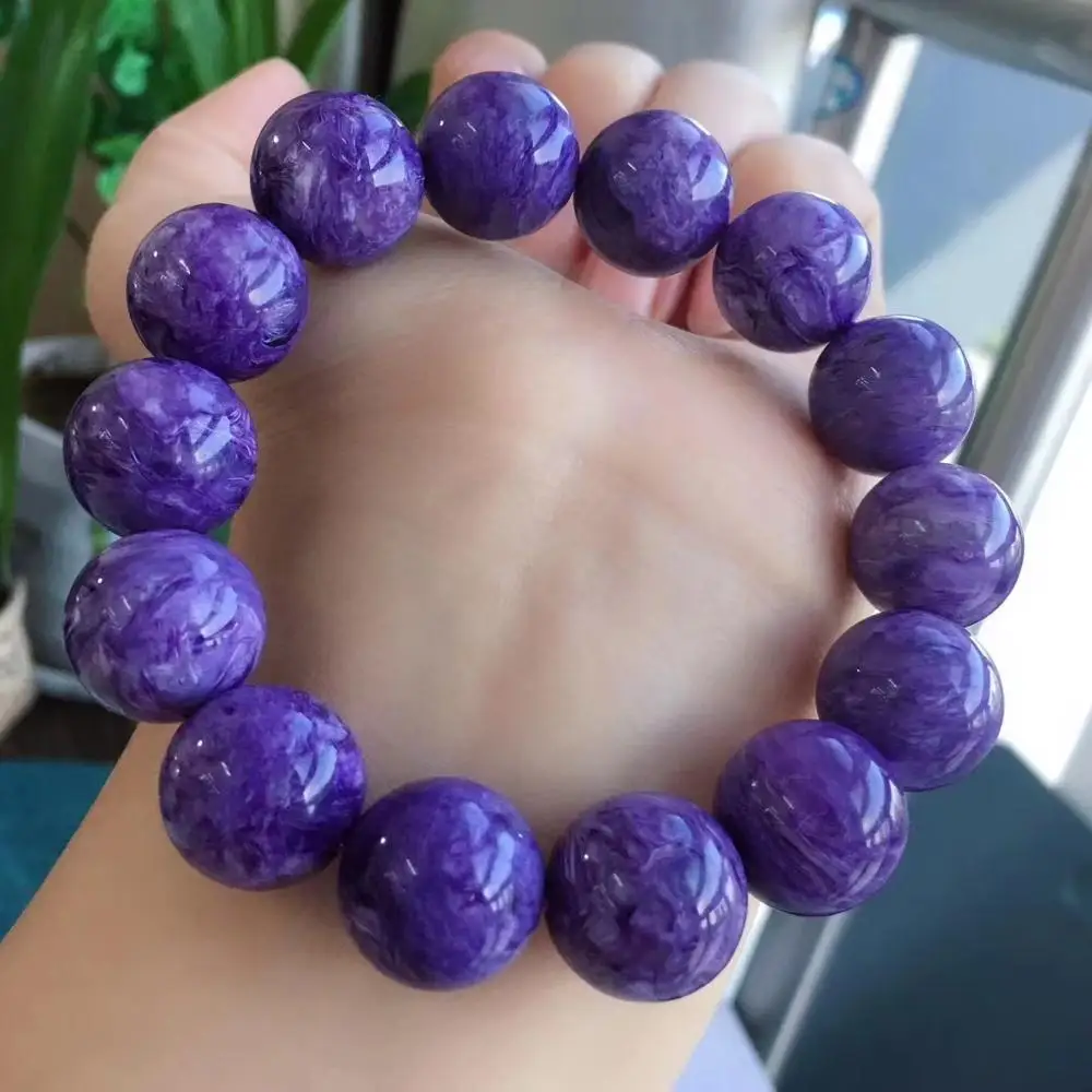 

Natural Purple Charoite Round Beads Gems Bracelet 16mm Russia Stretch Purple Charoite Fashion Femme Men AAAAAA