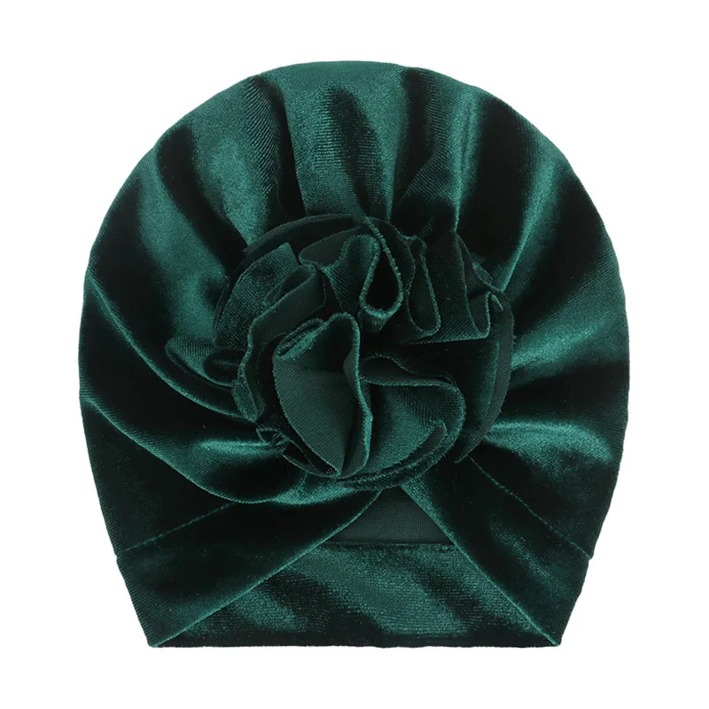 Green velvet 16 цветов, хлопковая детская шапка, шапка-тюрбан с бантом, реквизит для фотосессии, детская шапочка, Аксессуары для младенцев, детская шапка для девочек и мальчиков, детские шапки - Цвет: Green velvet