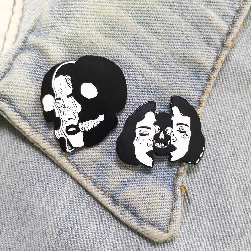 Женский череп лицо головоломка отворот булавка Пикассо скелет пары пазл панк