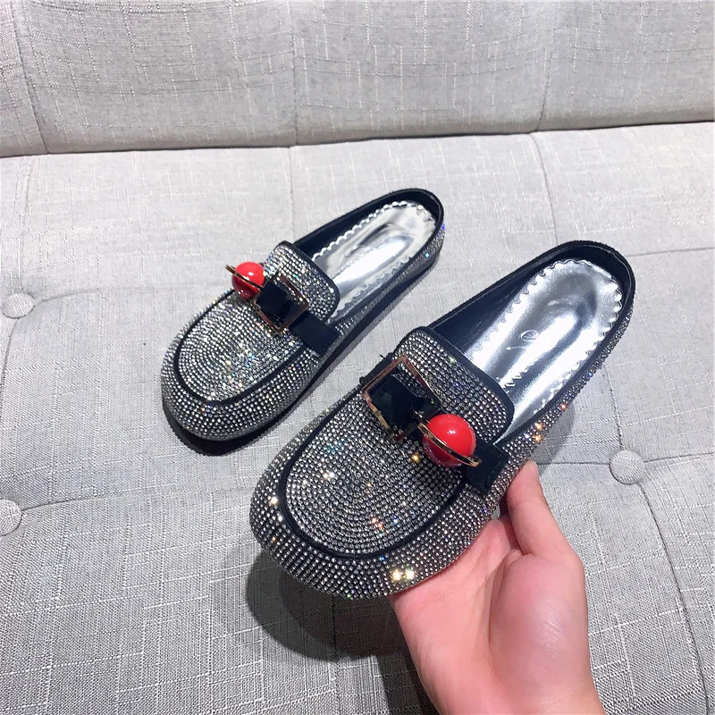 

Мюли женские на низком каблуке, модные туфли с кристаллами, блестящие, элегантная повседневная обувь, без задника