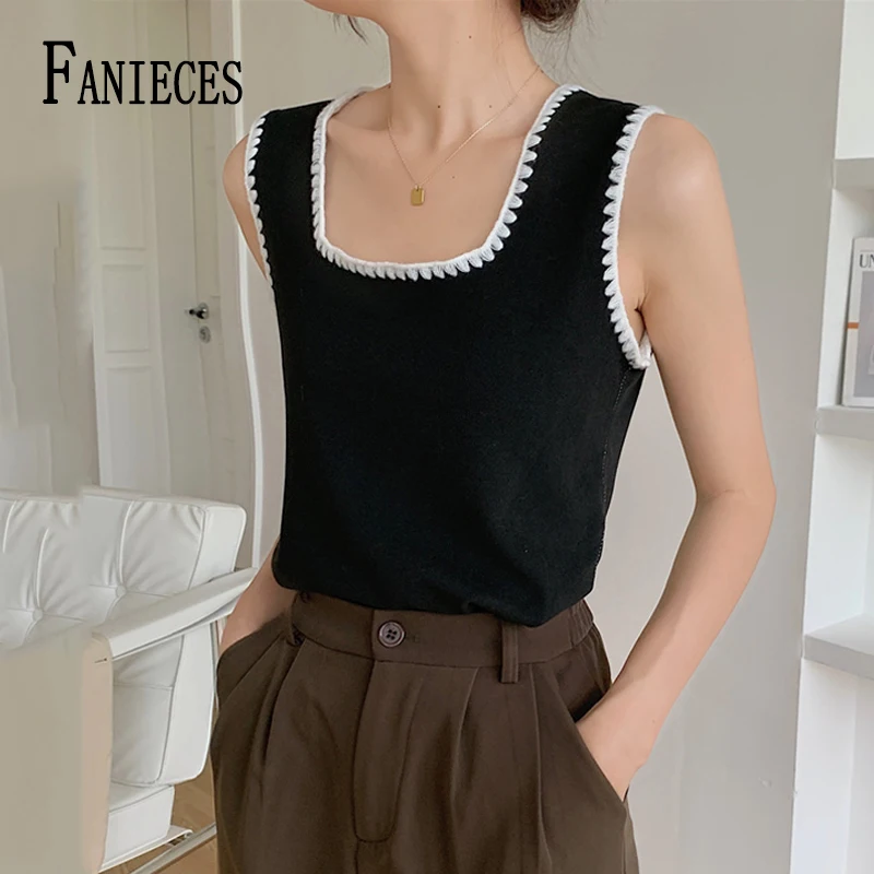 

FANIECES Winter Warm Sleeveless Vest Elegant Square Neck Solid Velvet Basic Thicken Tank Top Women Winter Clothing 2021 Camis