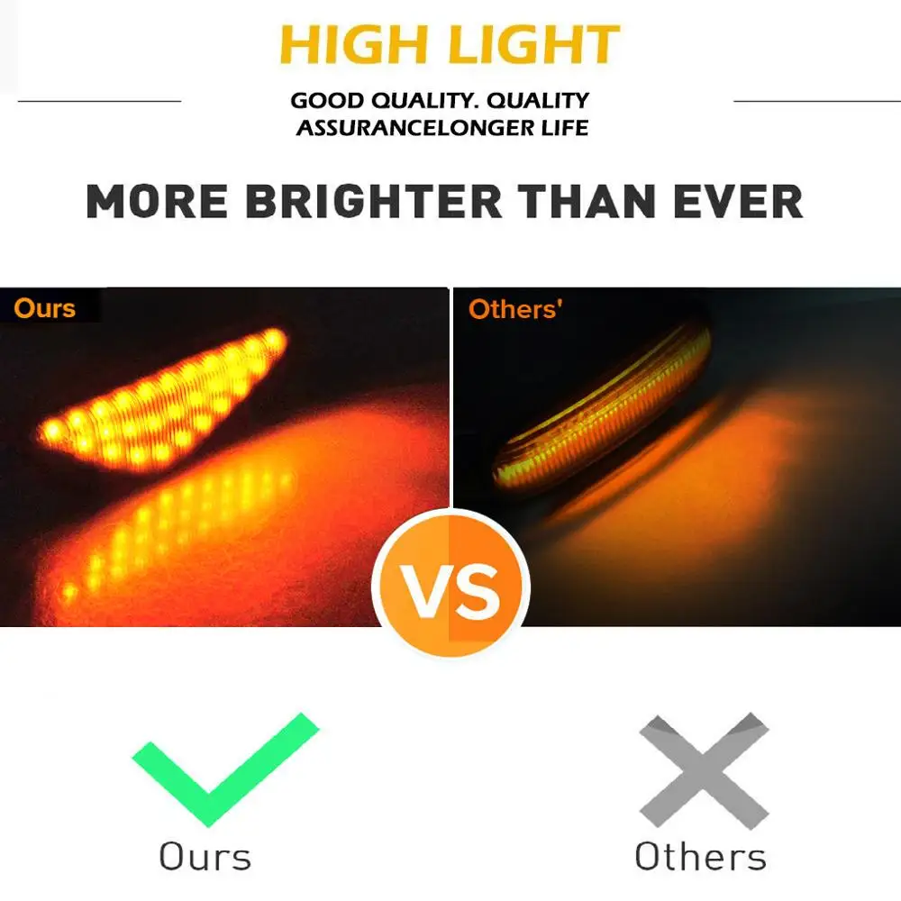 Последовательный мигающий светодиодный указатель поворота 2 шт. боковые