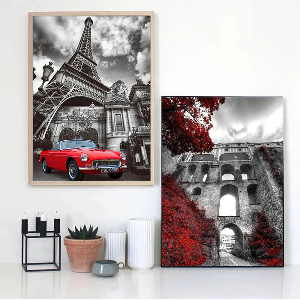 GATYZTORY Oil Painting By Numbers Red Black City Scenery Acrylic Drawing Canvas Picture For Adults Rose Home Decoration Gift | Дом и сад