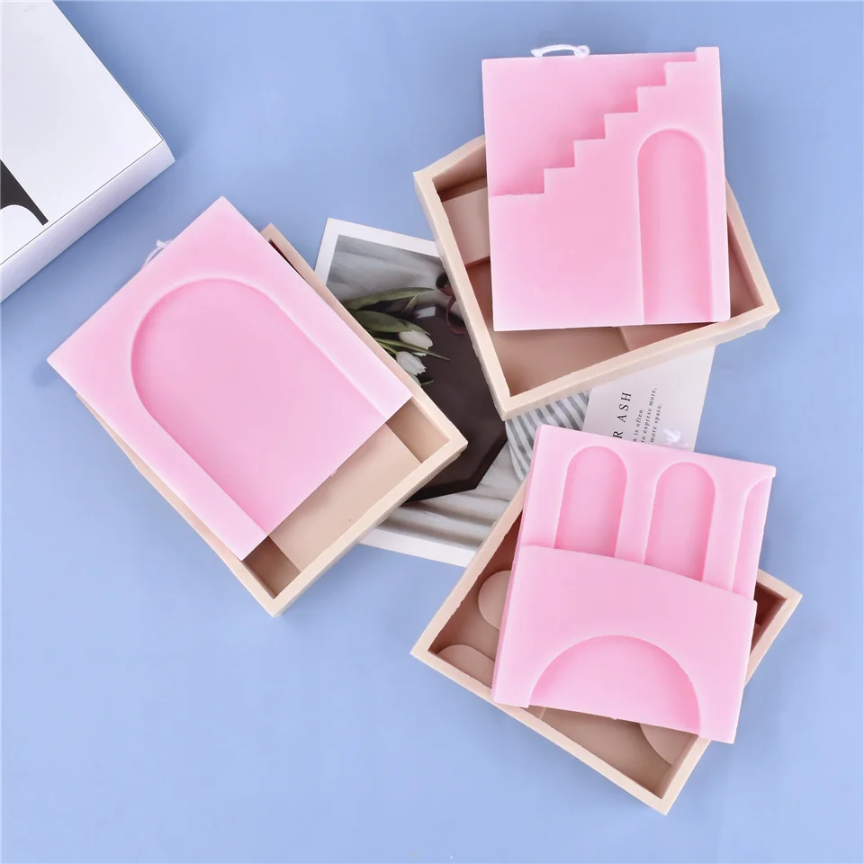 

Cube Rectangle Silicone Candle Molds Beeswax Making Mould Arch Stairs Bridge Clay Geometry Garniture Appliance Tool