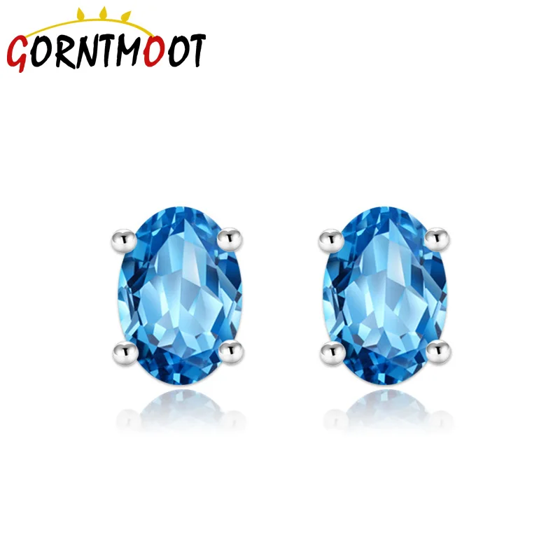 Очаровательные блестящие синие овальные серьги гвоздики с кристаллами