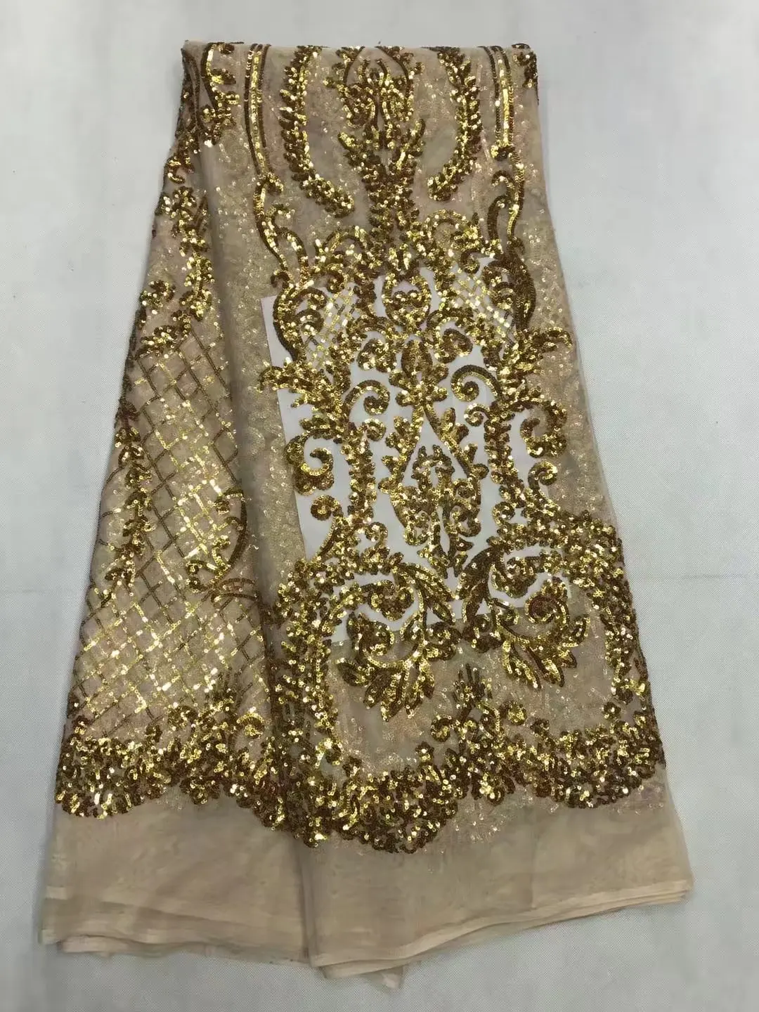 

2020 Latest French Nigerian Laces Fabrics High Quality African Laces Fabric Wedding Glued Glitter Sequins Tulle Lace JL1513 Gree