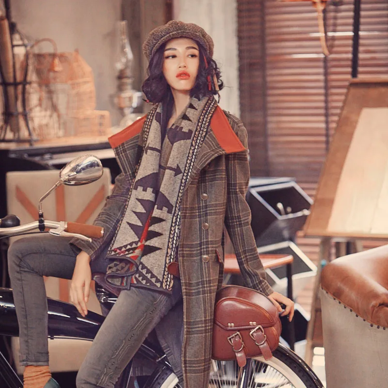 Женское шерстяное пальто оригинальный дизайн винтажное элегантное приталенное