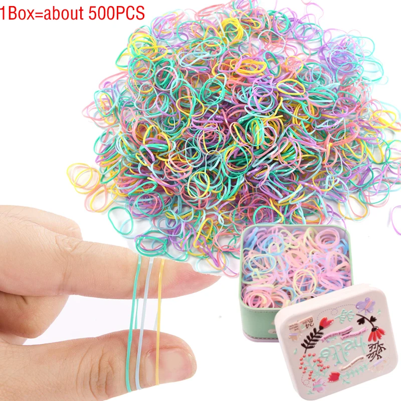 

About 500PCS Cute Girls Colorful Rings Disposable Rubber Bands Gum for Ponytail Holder Elastic Hair Bands Kids Hair Accessories