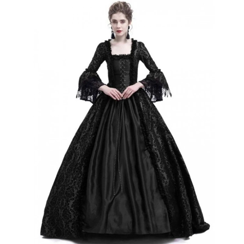 

2020 Sexy Women's Medieval Velvet Off Shoulder Dress Elegant Renaissance Flare Sleeves Long Dress Ball Gown Halloween Costume