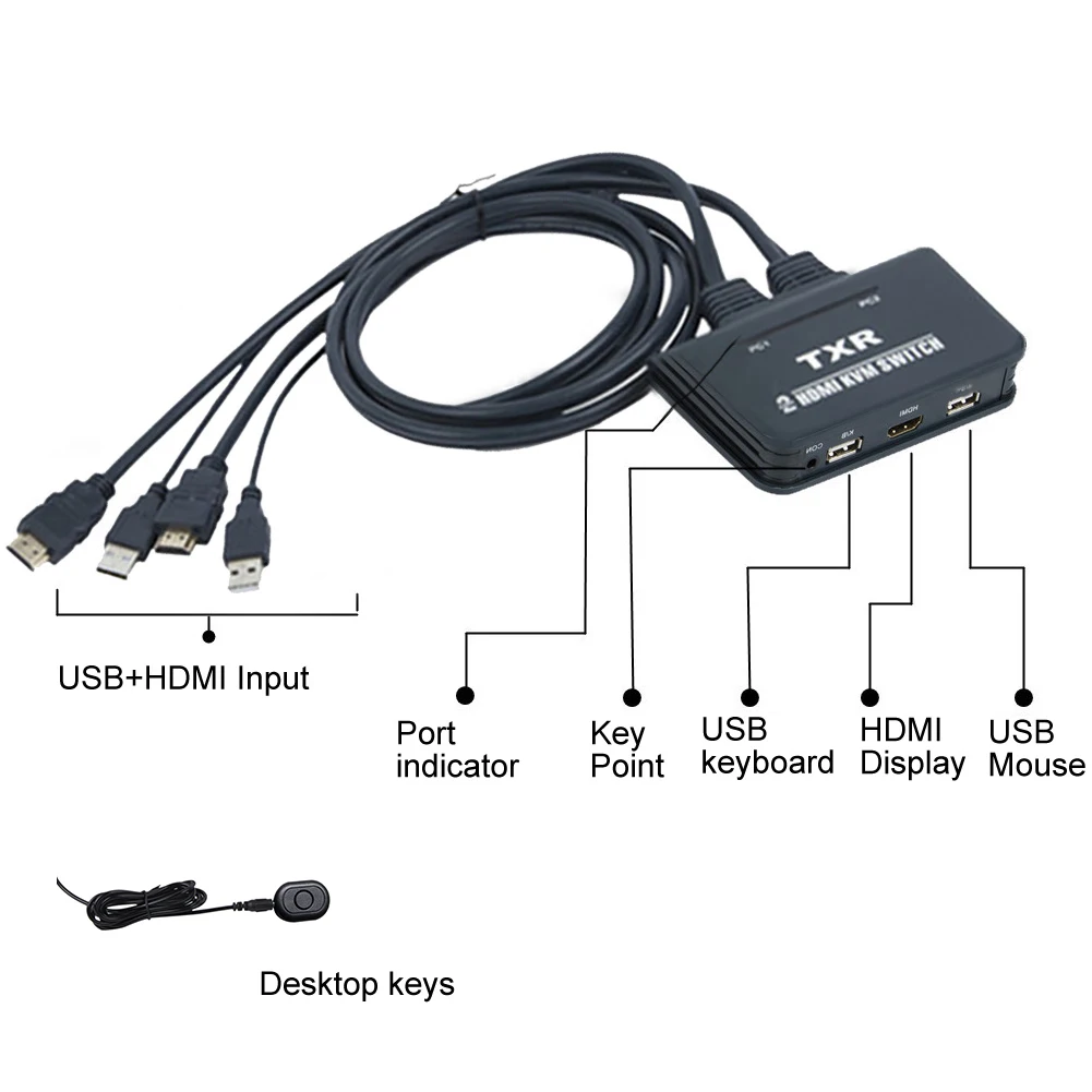 

2 порта USB с кабелями KVM, кнопка переключения, разветвитель, блок управления для ноутбука, настольного компьютера, двойной монитор, аксессуар...