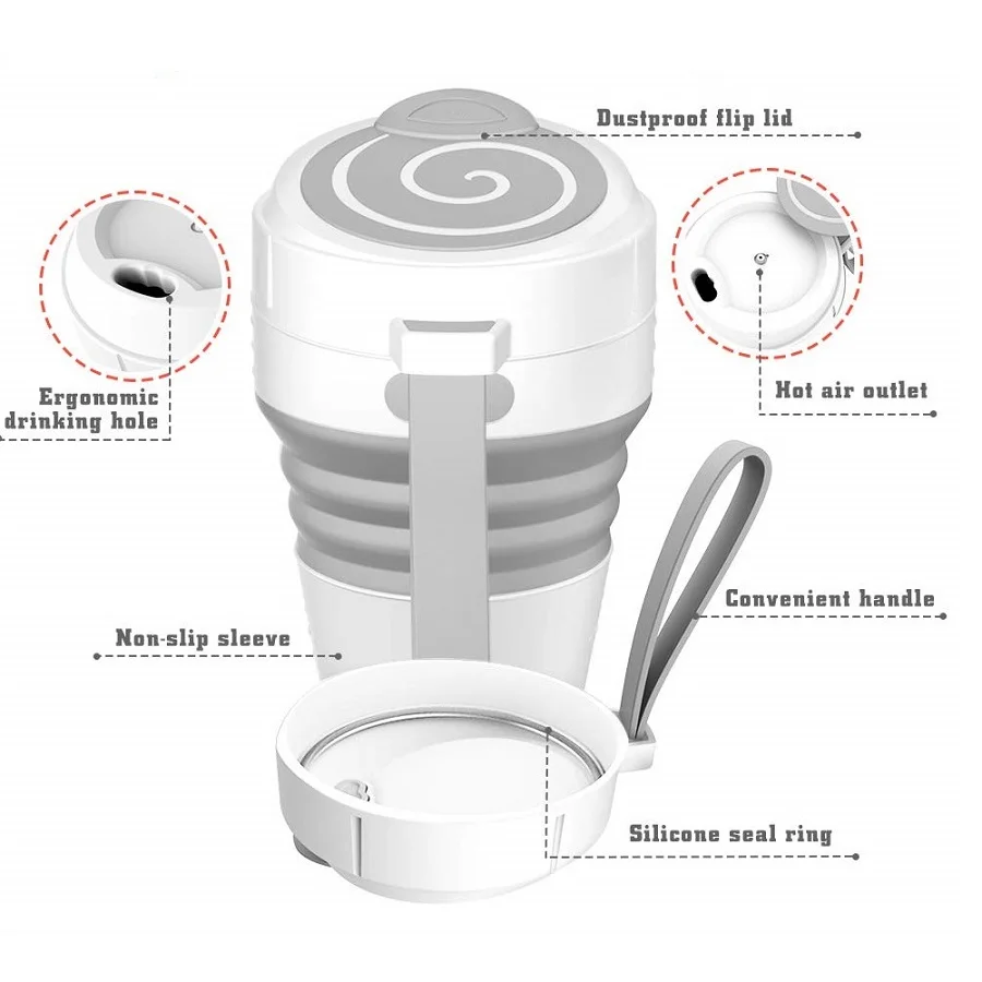 450 мл Складная чашка Силиконовая с соломинкой и крышкой многоразовая кофейная