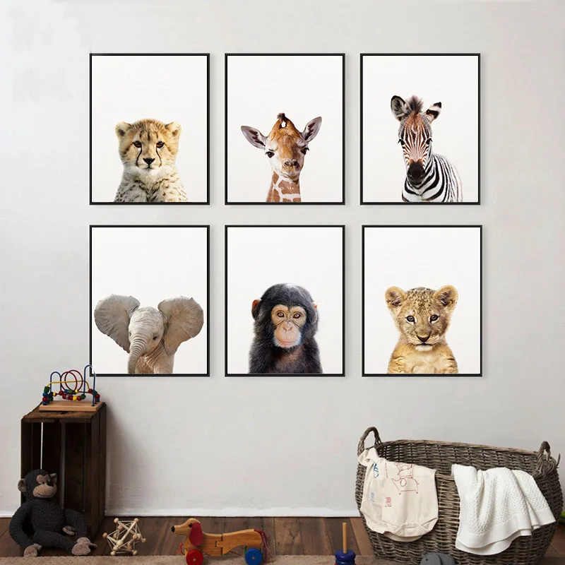 Baby Animal Zebra Lion Elephant Canvas Poster Nursery Wall Art Print Minimalist Painting Nordic Kid Bedroom Decoration Picture | Дом и сад