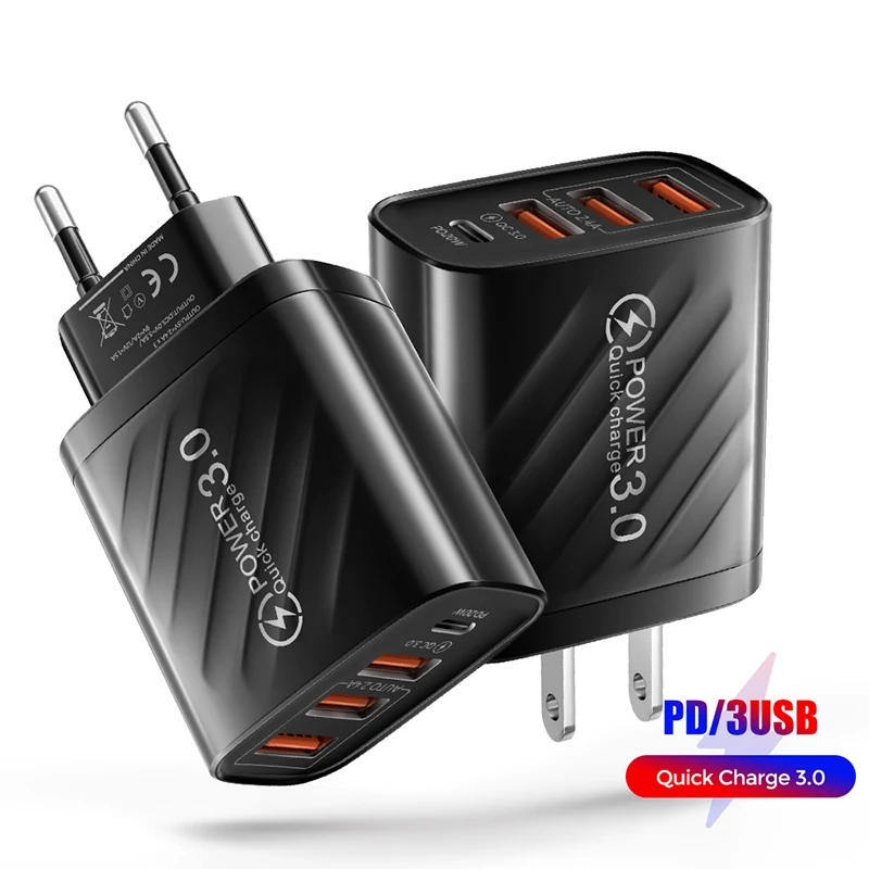 

30W USB Charger Quick Charge 4 Port Fast Charging For iPhone 12 Pro Max xiaomi Portable Universal Phone Charger Type C PD Charge