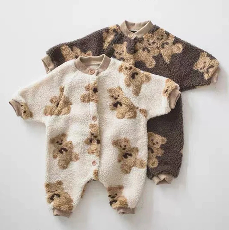 

Baby Plus Velvet Warm Romper Cute Bear＆Sheep Go Out Lamb Hair Romper One-Piece Suit Baby Winter Clothes Boys And Girls Clothes
